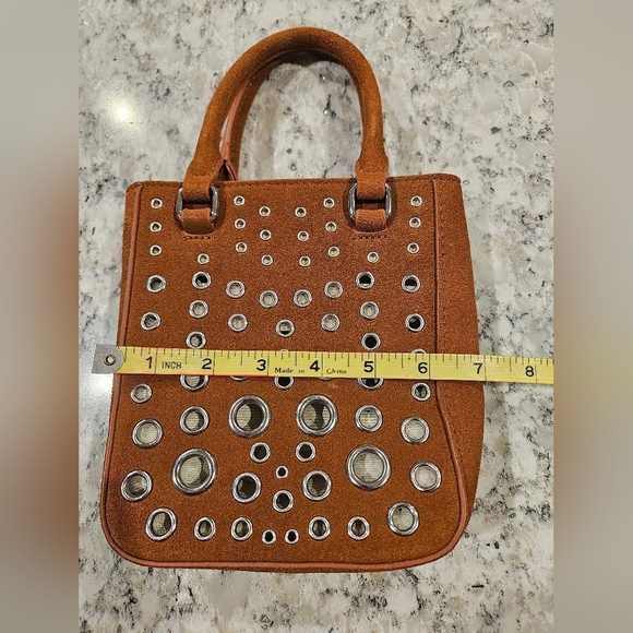 Urban Outfitters Riley Suede Grommet Mini Tote Bag - Brown LIKE NEW Fall Festiva - Picture 6 of 7